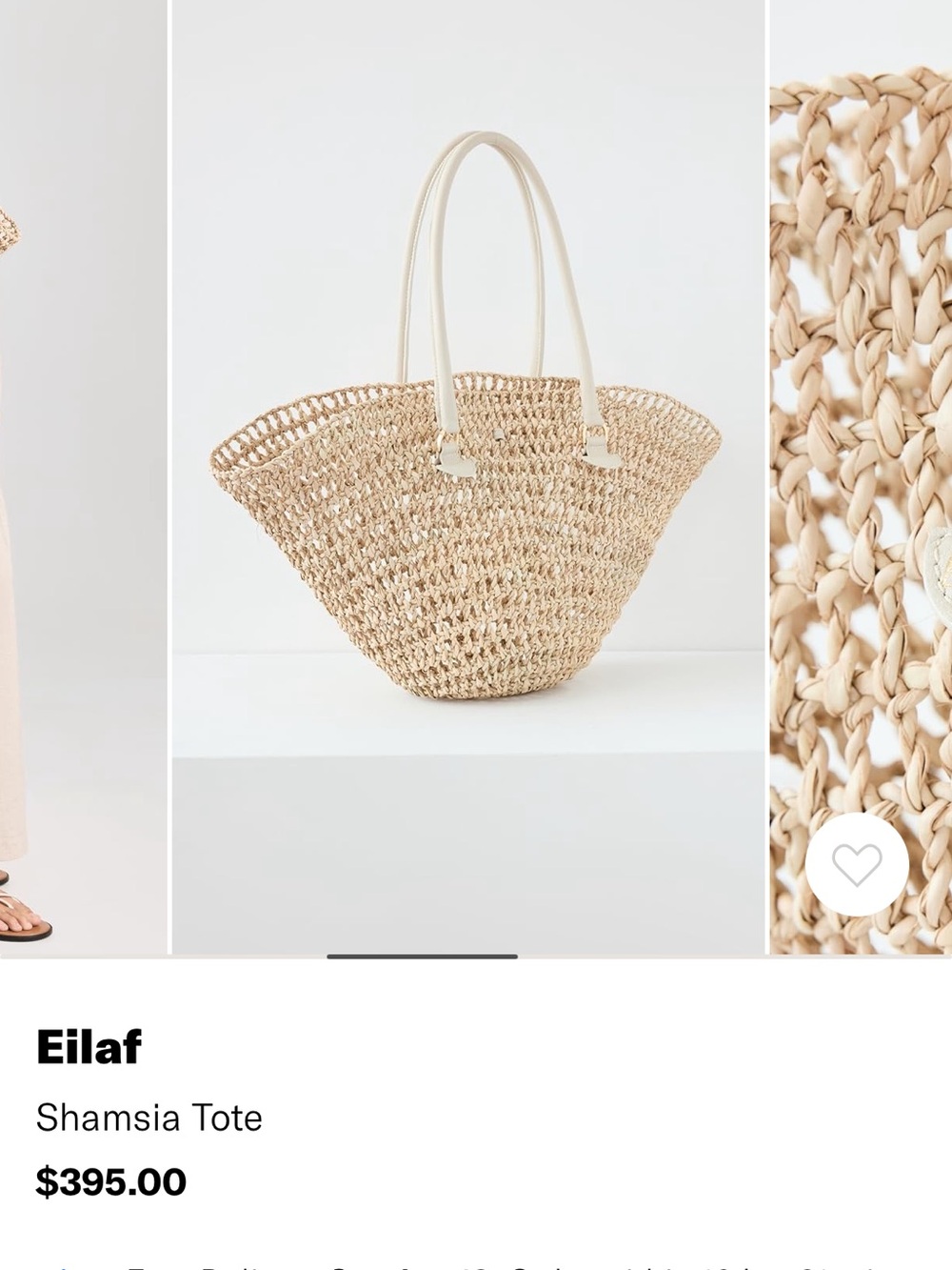 Eilaf Shamisa Braided Natural Straw Bucket Tote Ivory Leather Trim $395 - Picture 6 of 14